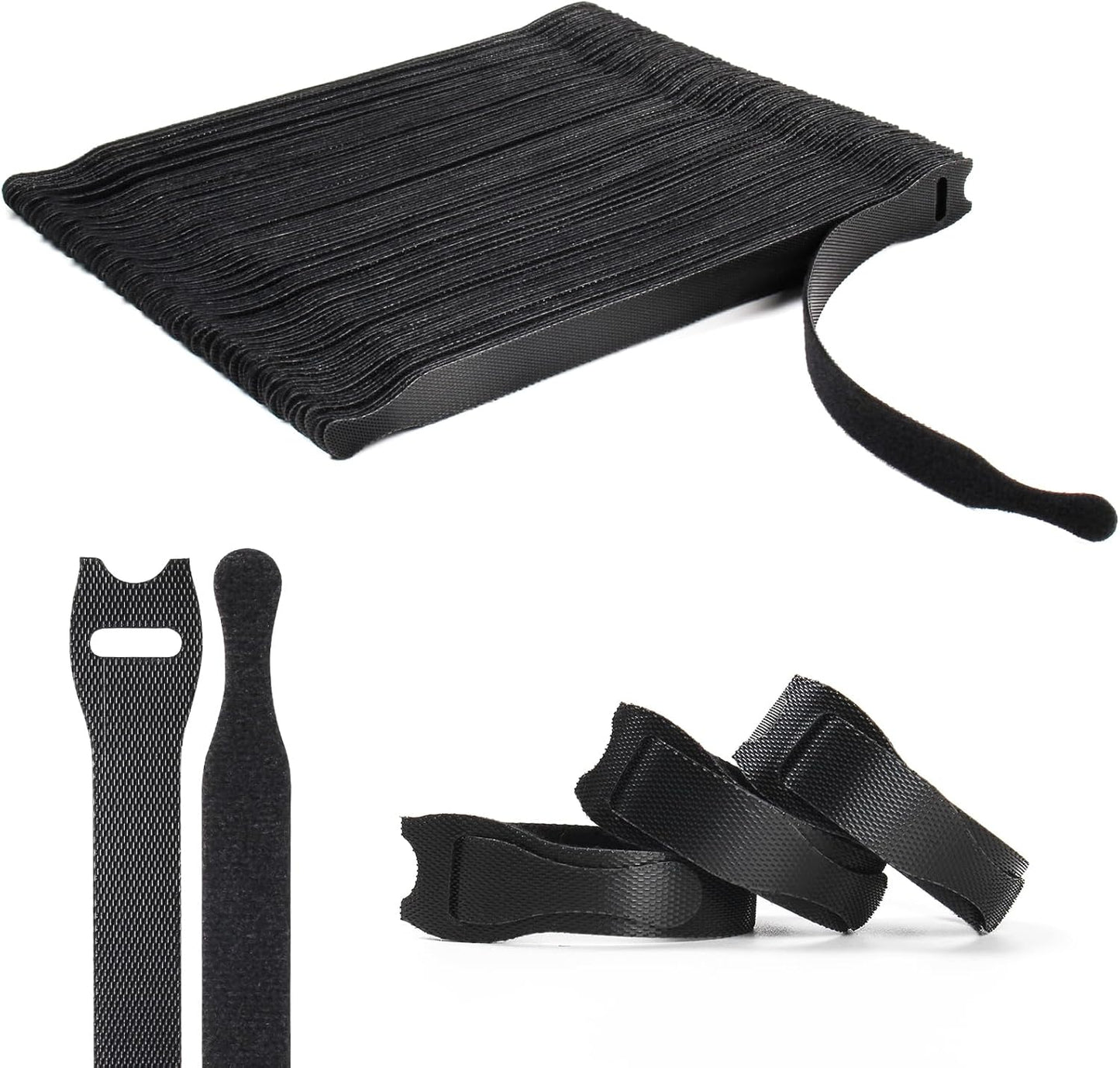 OneLeaf 80PCS Reusable Cable Ties, Black Adjustable 6-Inch Cord Organizer Ties, Multi-purpose Hook Loop Cable Management Wire Ties for Organizing Home, Office, Data Centers