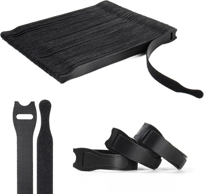 OneLeaf 80PCS Reusable Cable Ties, Black Adjustable 6-Inch Cord Organizer Ties, Multi-purpose Hook Loop Cable Management Wire Ties for Organizing Home, Office, Data Centers