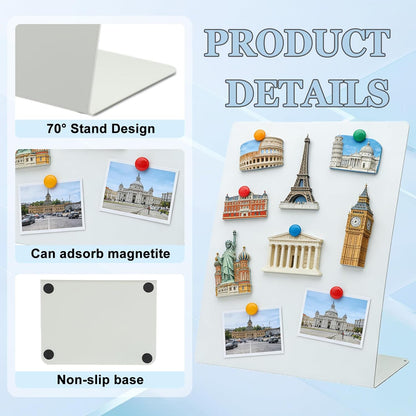 2 Pack Desk Magnetic Bulletin Board Metal Tabletop Memo Souvenir/Photos Display Board Magnet Display Stand for Home School Kitchen Office (2, White, ARC)