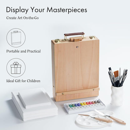 ARTIFY Adjustable Beechwood Tabletop Painting Easel, Wooden Sketch Box Easel, Desktop Artist Easel for Drawing (Easel Box)