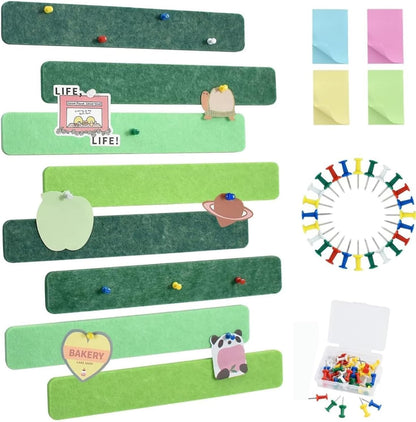 Vuzvuv 8 pcs Bulletin Board Bar Strips with 50 Pushpins & 10 Wooden Clip pins，Self Adhesive Cork Board for Wall，Felt Pin Board for School，Office Decor（Black White Grey）