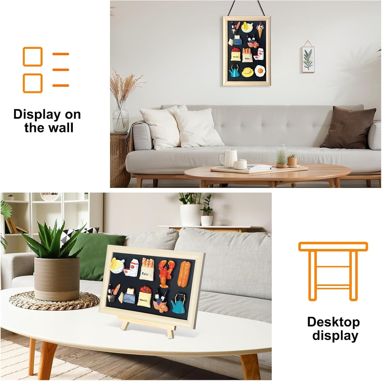 Maitys Black Souvenir Magnetic Board with Stand, 12 x 8 Inches Metal Magnet Display Bulletin Board for Wall Tabletop, Souvenir Easel Stand for Home Office