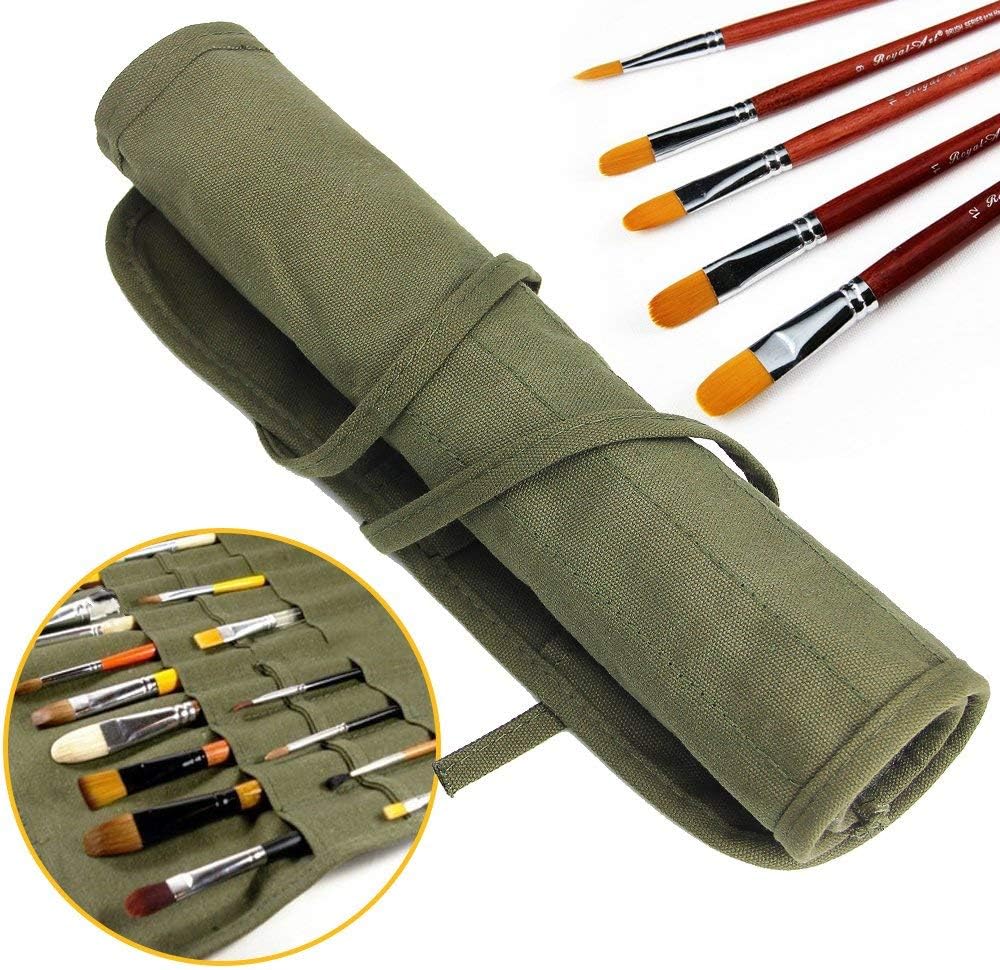 Paint Brush Holder, 22 Slots Storage for Acrylic Oil Watercolor Gouache Artist Roll Canvas Pouch, Silver White Holds 100 Brushes