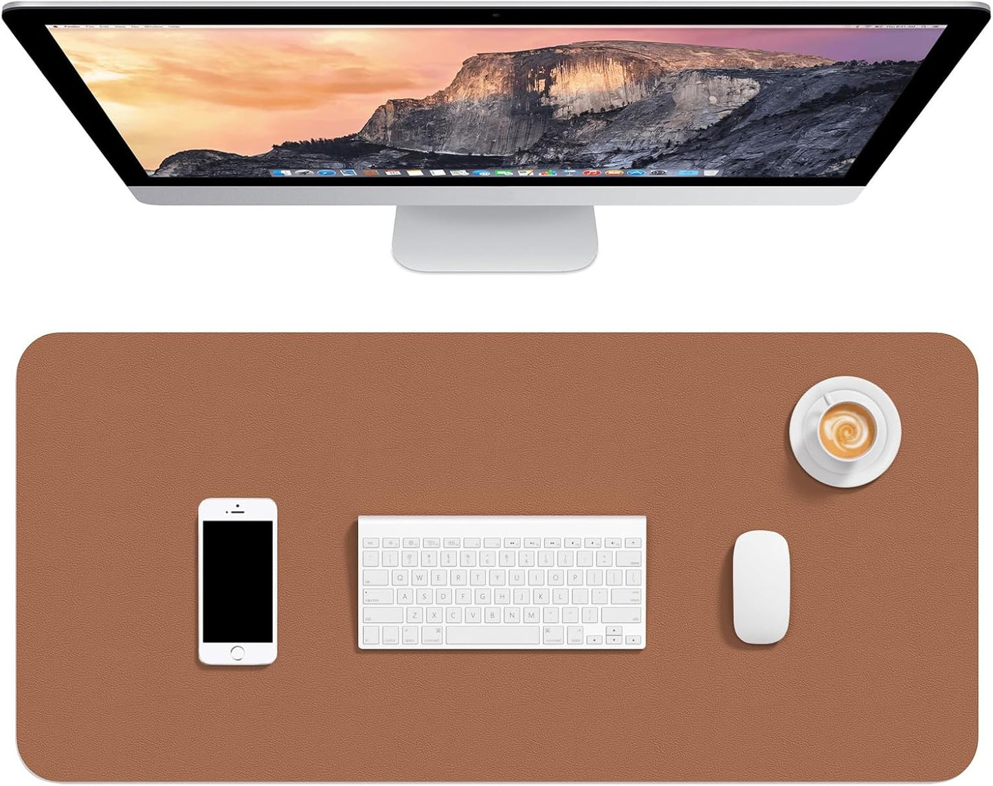Hsurbtra Desk Pad, 23.6" x 13.8" PU Leather Desk Mat, M Extended Mouse Pad, Waterproof Desktop Blotter Protector, Non-Slip Ultra Thin Small Laptop Keyboard Writing Mat for Office Home, Pink