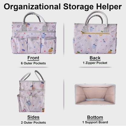 Cupohus Art Organizer Craft Storage Tote Bag with Pockets and Handles, Oxford Fabric Carrying Caddy for Teacher, Officer, Artist, Traveler –Purple