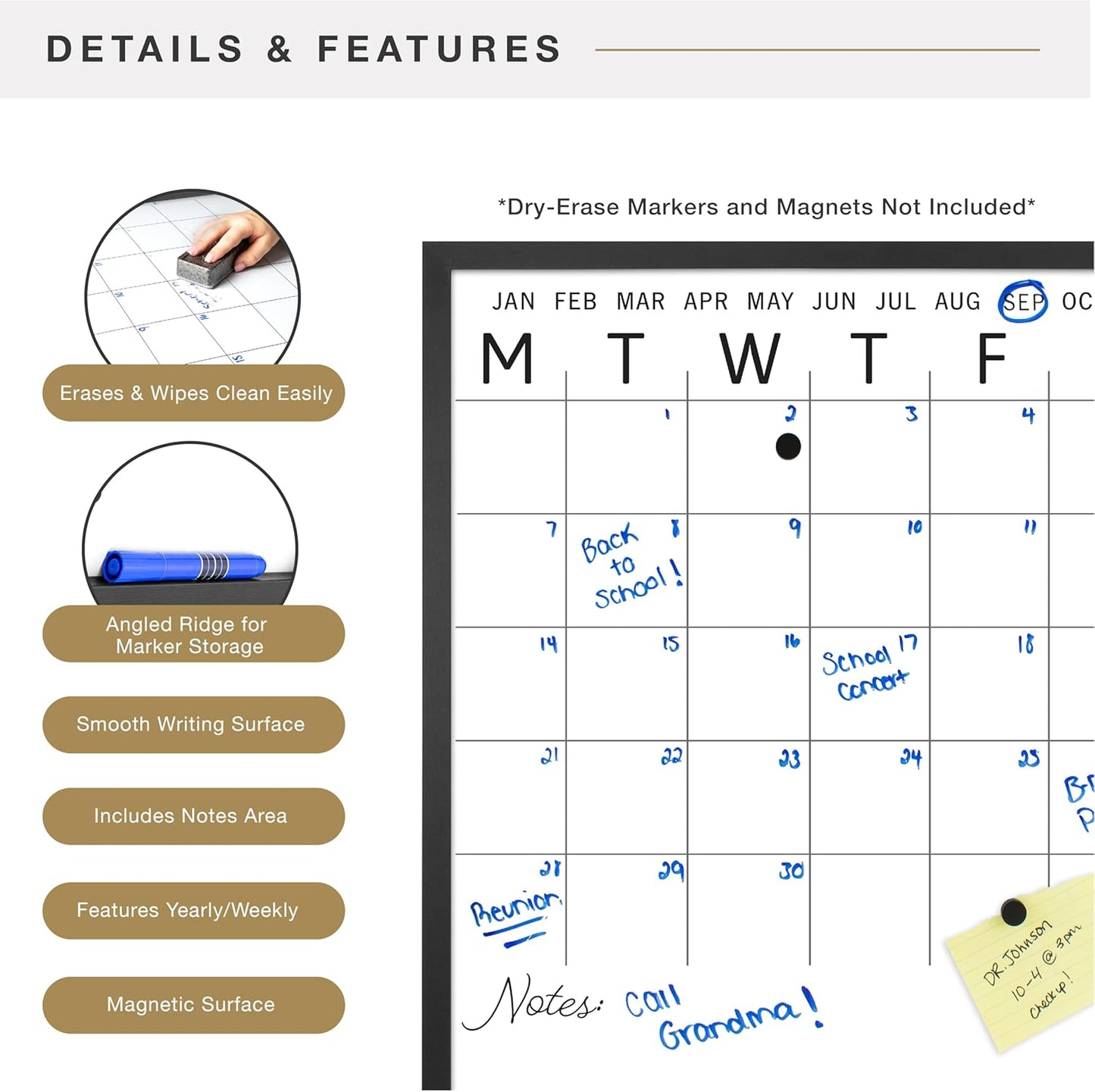 MCS Dry Erase Weekly Planner 11x24 Walnut Framed Calander Whiteboard for Wall, Plan Your Week with Family Weekly Planner for Dinners, Sports, Events & More