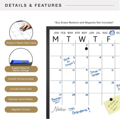 MCS Dry Erase Weekly Planner 11x24 Walnut Framed Calander Whiteboard for Wall, Plan Your Week with Family Weekly Planner for Dinners, Sports, Events & More