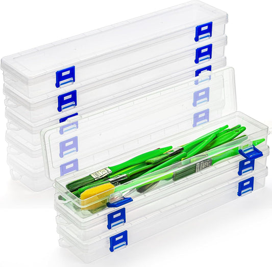 Noamus 8 Pack Plastic Paint Brush Holder, 13" Long Translucent Watercolor Pens Pencils Case with Buckle Design, Paintbrush Drawing Tools Storage Box Container with Hinged Lid for Artist Art Craft