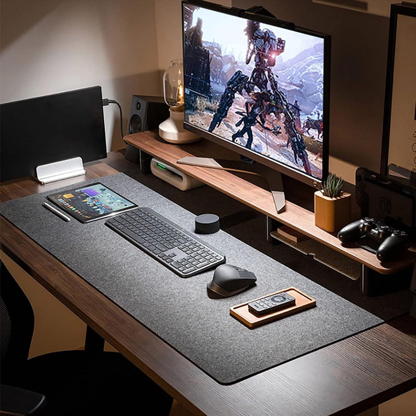 DAWNTREES Large Felt Desk Mat, 40''x16'' Full Keyboard and Mouse Pad for Office and Home, Computer Desk Mat for Desktop, Non-Slip Felt Desk Pad Protector