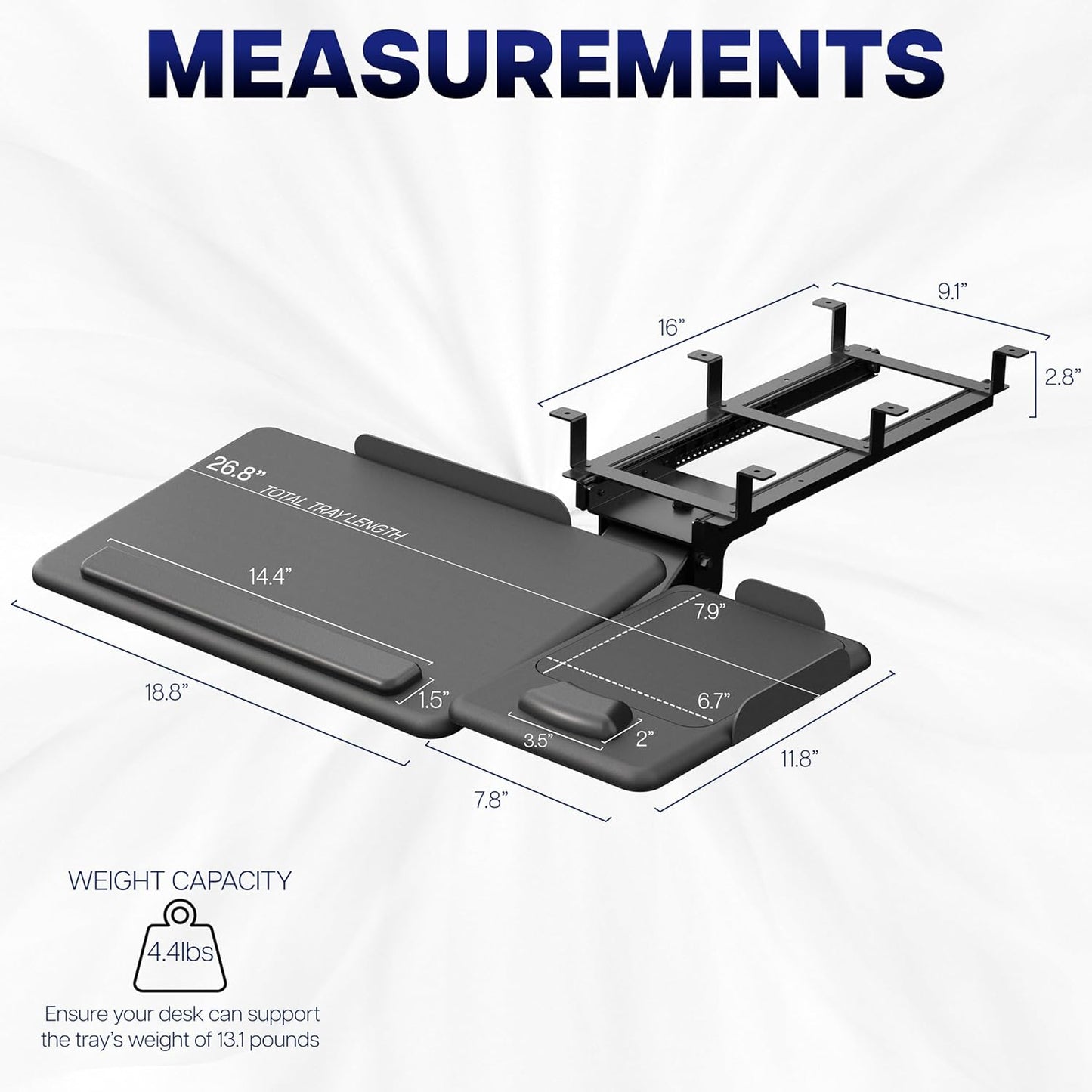 VIVO Adjustable 27 x 12 inch Under Desk Keyboard Tray with 2-Part Tilting Design, Ergonomic Under Table Mount with Padding, Black, Mount-KBTM1