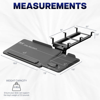 VIVO Adjustable 27 x 12 inch Under Desk Keyboard Tray with 2-Part Tilting Design, Ergonomic Under Table Mount with Padding, Black, Mount-KBTM1