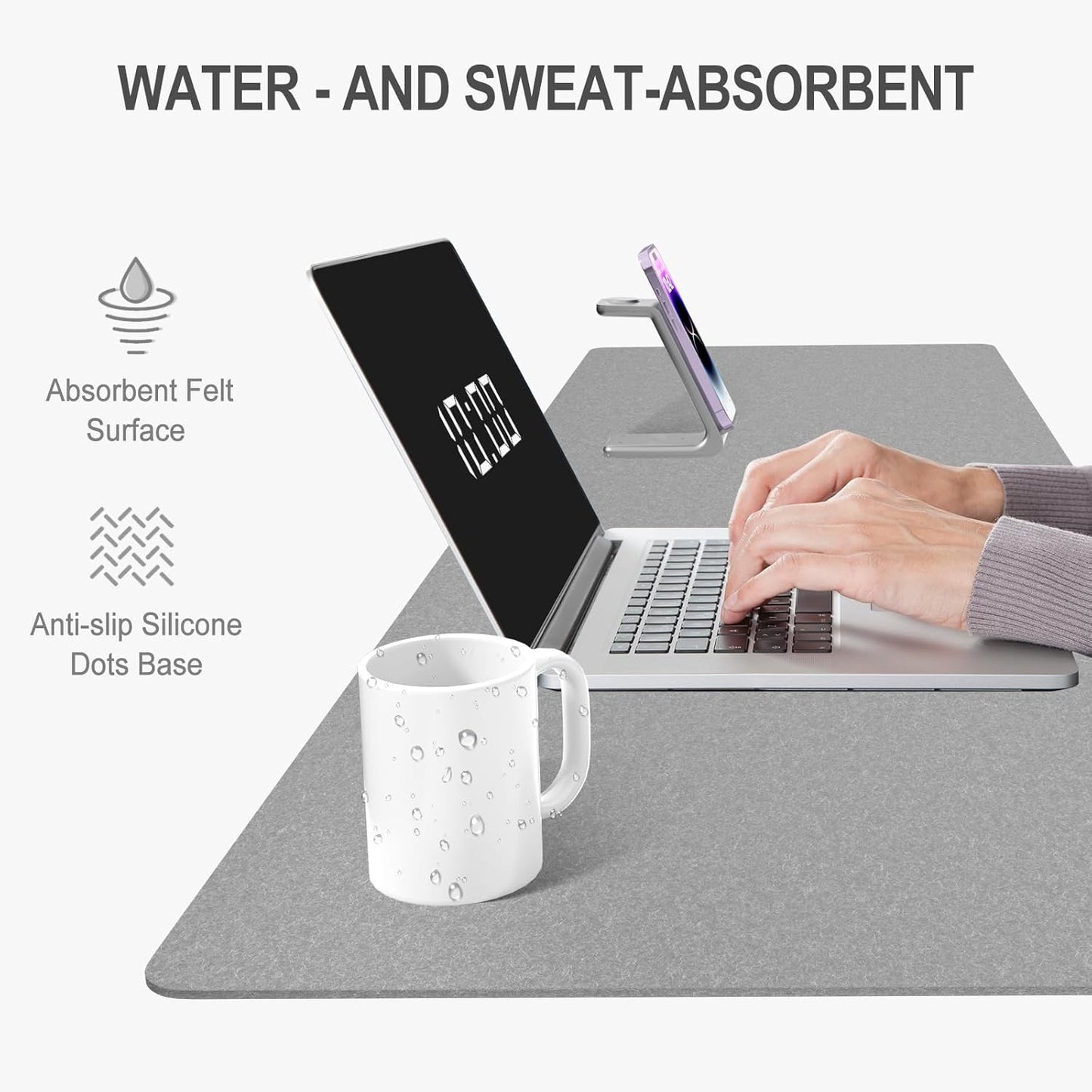 Auhoahsil Felt Desk Mat, Minimalist Large Mouse Pad XXL 35.5 x 15.7 in, Desk Matt for Desktop, Keyboard, Laptop, Computer, Office, Work from Home, Gaming, White