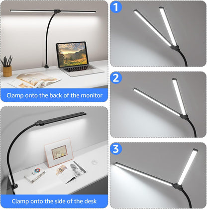 ShineTech LED Desk Lamp for Home Office, Ultra Bright Clamp Light with Flexible Gooseneck, 25 Lighting Modes, Eye-Caring Architect Lamp for Dual Monitors, Reading & Gaming Setup