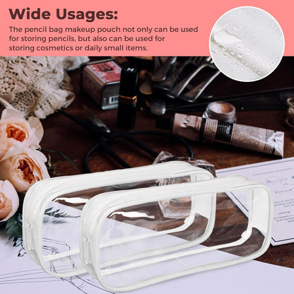 5 Pack Clear PVC Zipper Pencil Pouch, Pen Pencil Case Makeup Pouch, Large Capacity Pencil Bag for Office Stationery Travel Storage (Black)