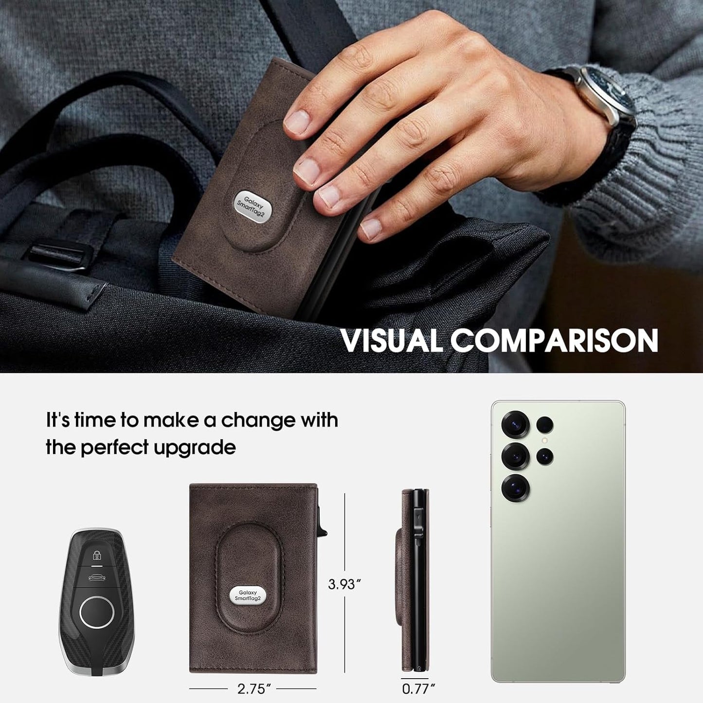 GAOCHALE Mens Wallet for Samsung Smarttag2 Pop up Card Holder Compatible with Samsung Tag RFID Blocking Wallet for Men 10-14 Card Capacity | ID Window | Cash Slot(Carbon)