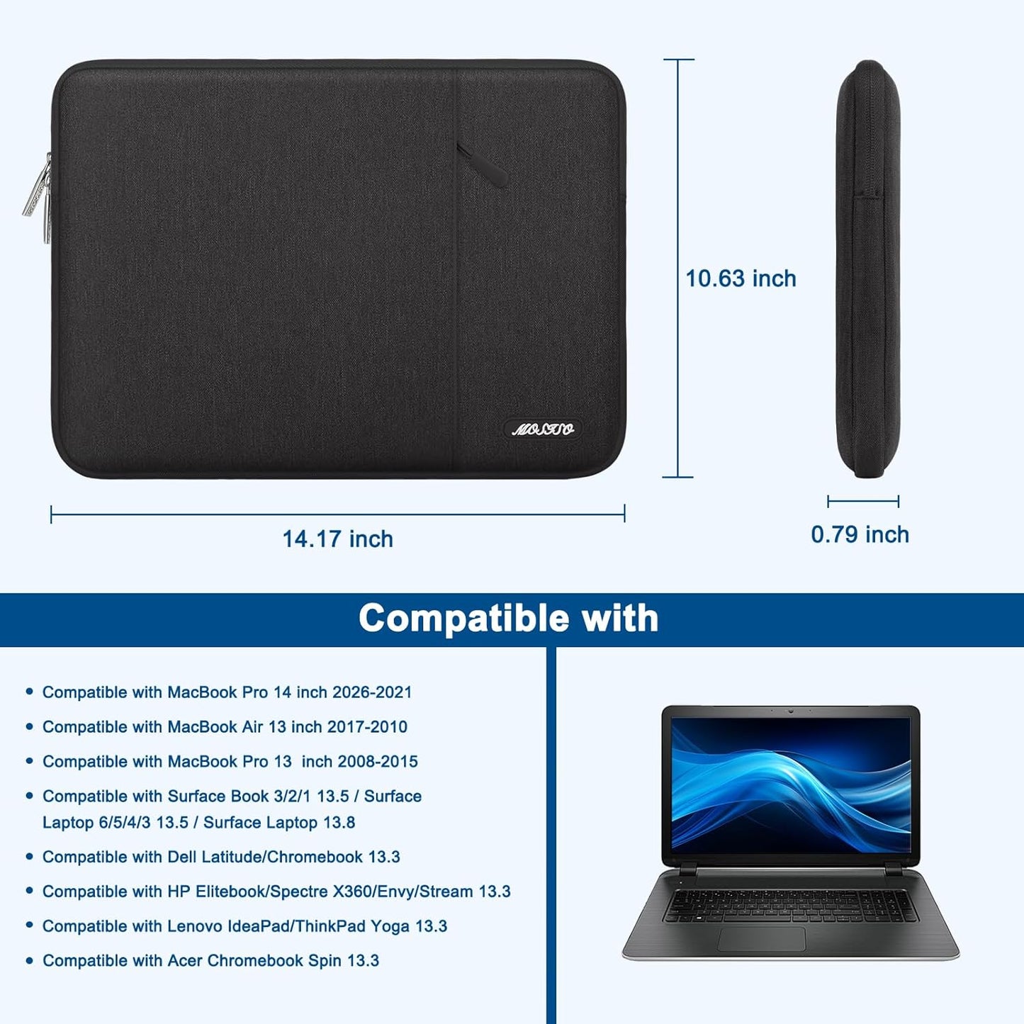 MOSISO Laptop Case 15 inch, 15 inch Laptop Sleeve Compatible with MacBook Air M5 A3448 M4 A3241 M3 A3114 M2 A2941 2026-2023, Dell XPS, Polyester Vertical Computer Sleeve Bag with Pocket, Black - Colors A