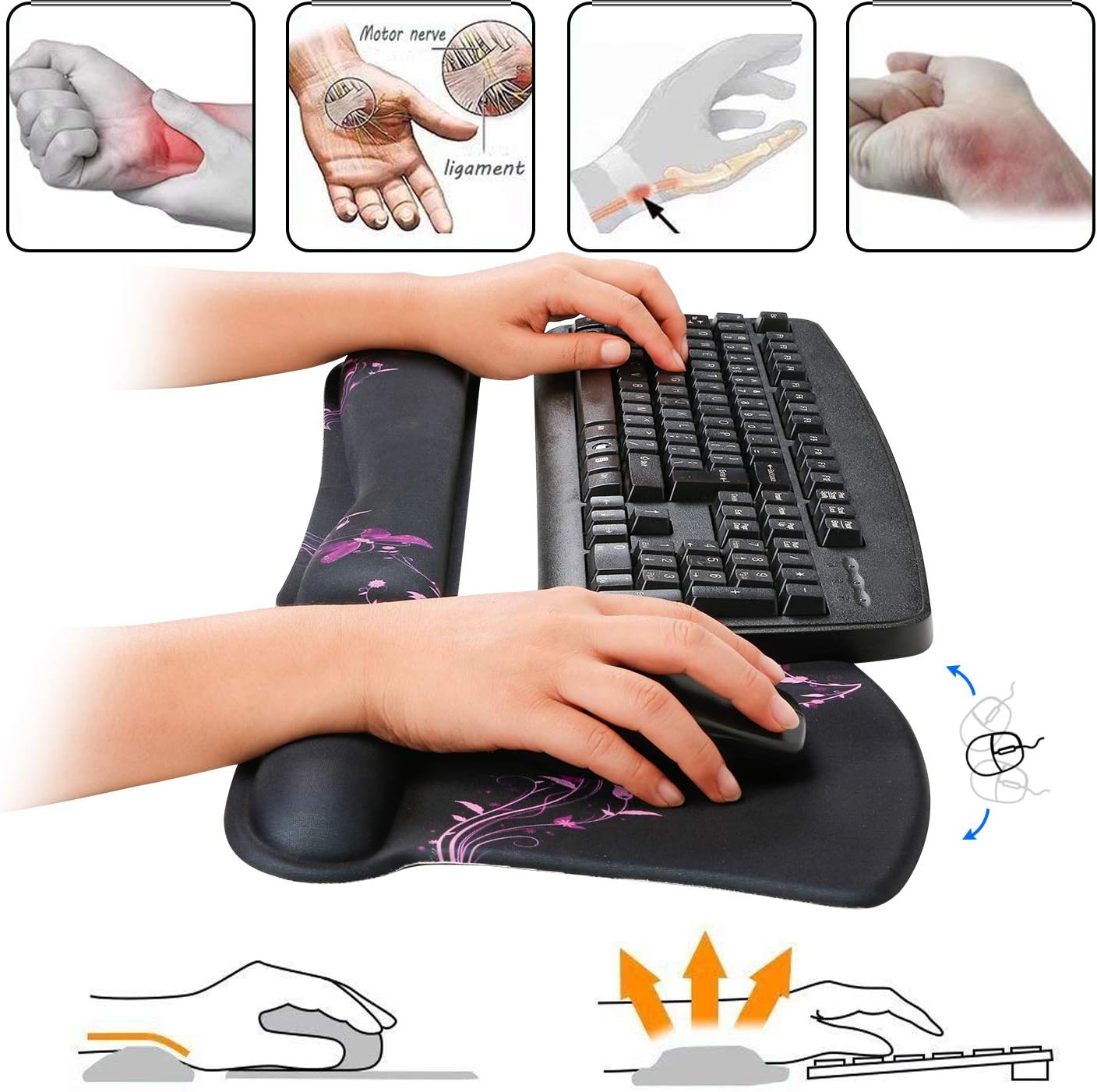 RICHEN Keyboard Wrist Rest Pad and Mouse Wrist Rest Support Mouse Pad Set,Sturdy & Comfortable & Lightweight for Easy Typing & Pain Relief-Ergonomic Support (Brown)