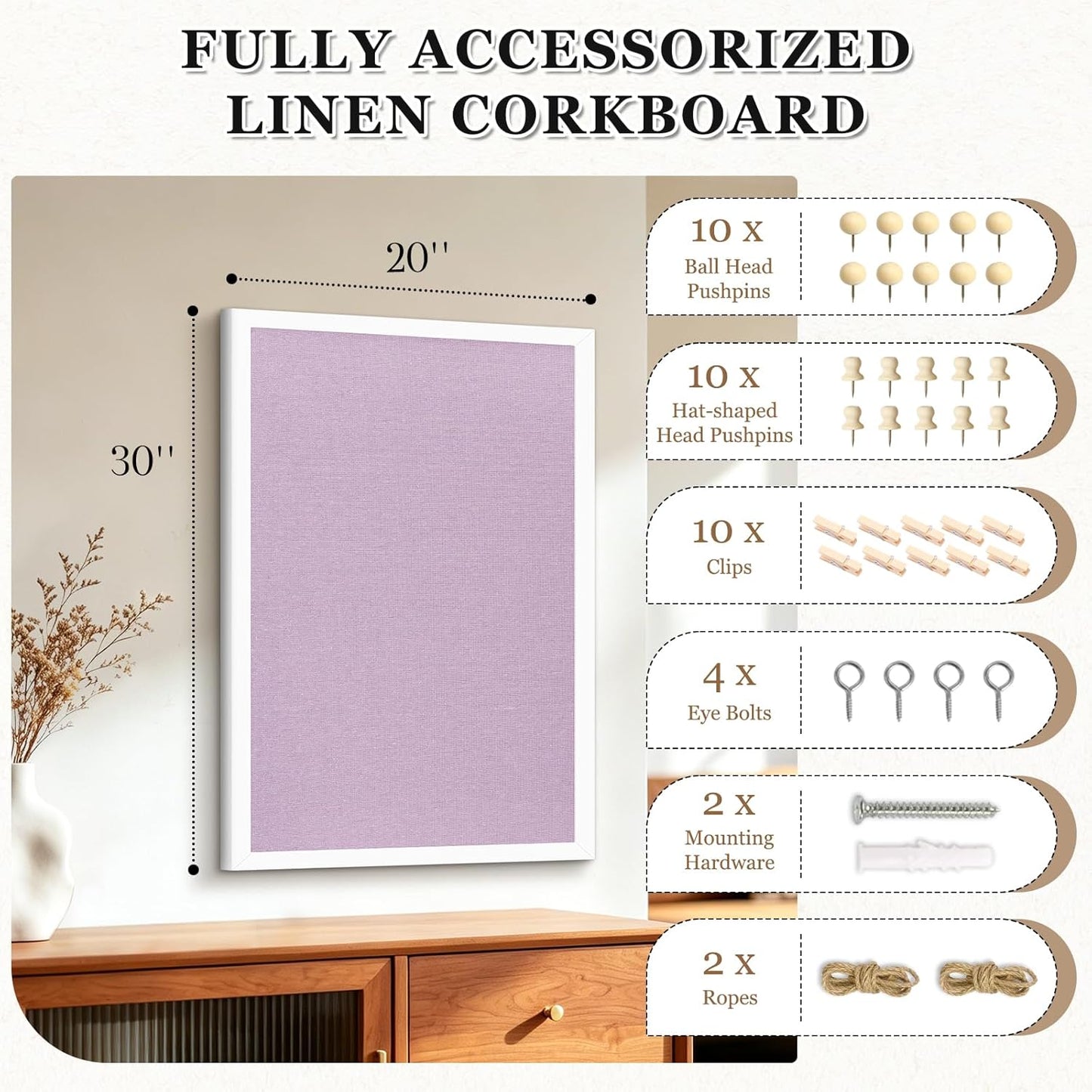 DOLLAR BOSS Bulletin Boards with Linen 1-Pack 16''X 12'' Double-Sided Cork Board for Walls Wood Framed Bulletin Boards, Small Pin Board for Home Kitchen Office Decorative Hanging 10 Pushpins