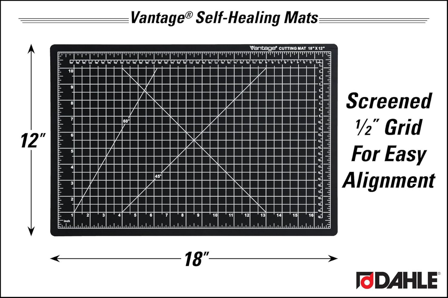 Dahle Vantage 10670 Premium Self-Healing Cutting Mat, 9"x12", 1/2" Grid, 5 Layers for Max Healing, Perfect for Crafts & Sewing, Black