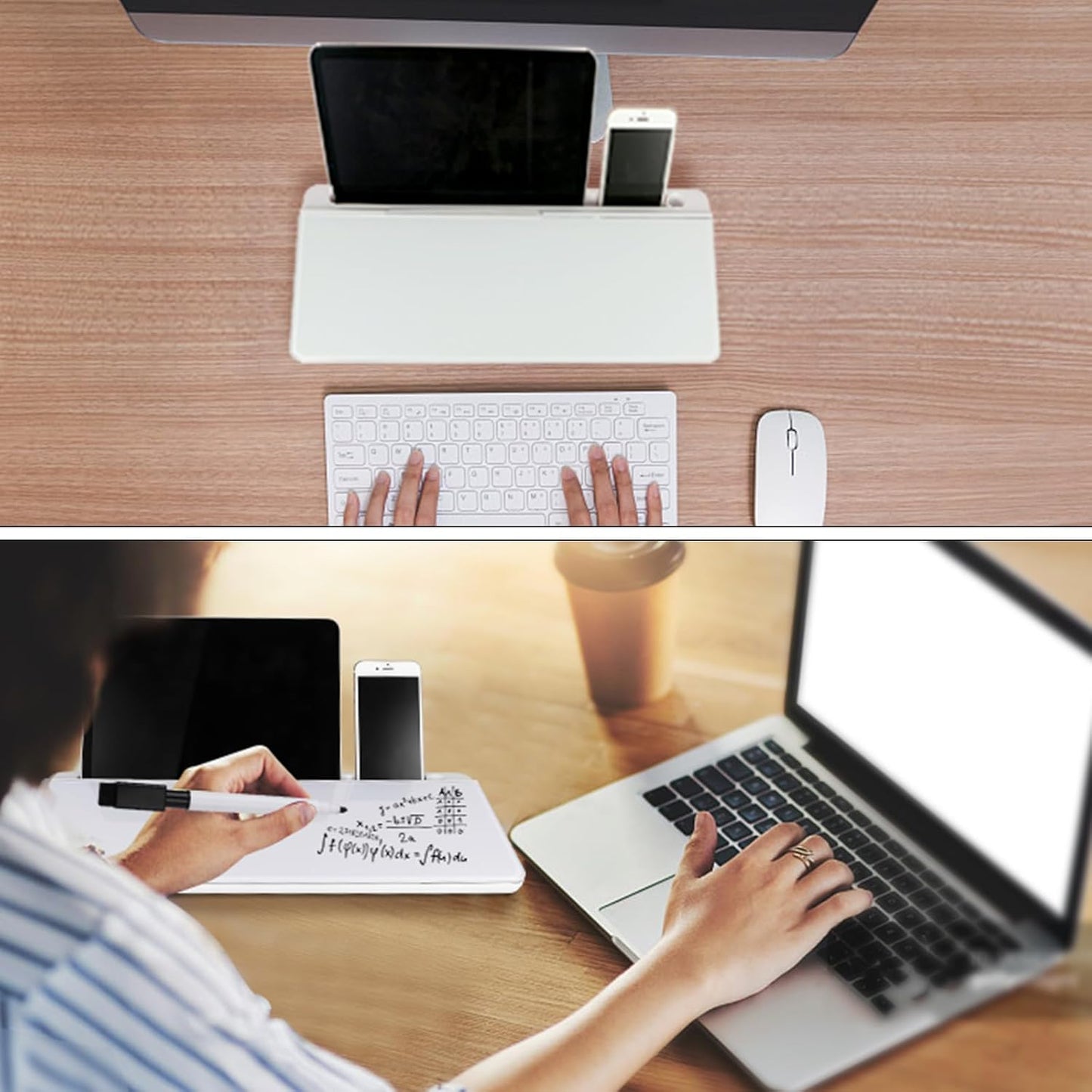 Small Glass Desktop Whiteboard Dry Erase Board, Desk Board Buddy Computer Keyboard Stand to-do List Memo Notepad White Organizers with 2 Markers, 1 Eraser for Office, Home, School Supplies