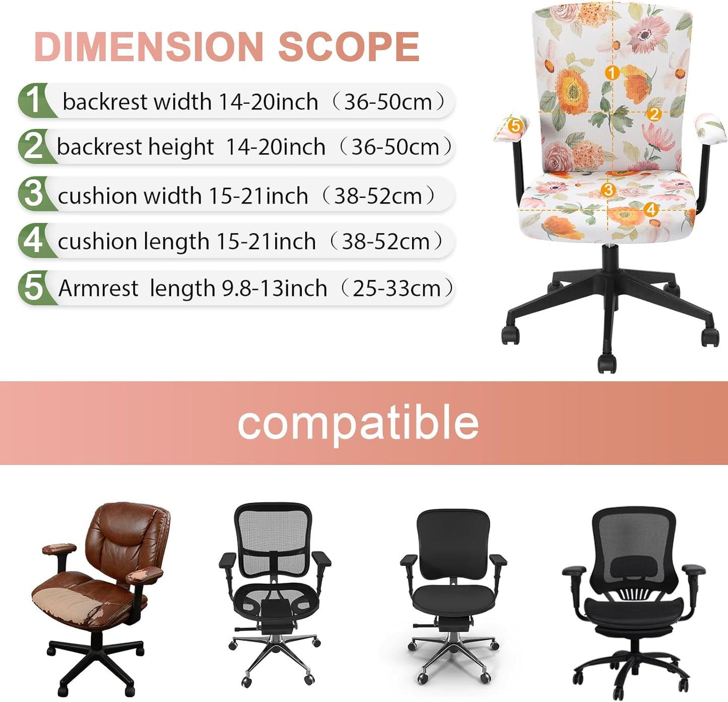 Tallew 4 Pcs Office Chair Covers Set Computer Universal Protective Stretchable Chair Seat Covers Desk Armrest Cover Pads Office Cushion Backrest for Rotating(Regular,Black)