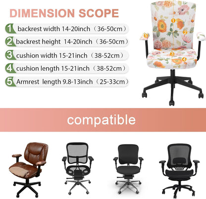 Tallew 4 Pcs Office Chair Covers Set Computer Universal Protective Stretchable Chair Seat Covers Desk Armrest Cover Pads Office Cushion Backrest for Rotating(Regular,Black)