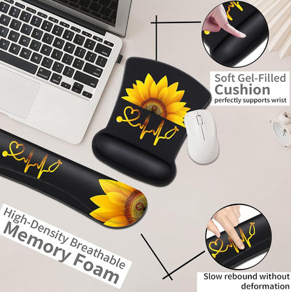 Mouse Pad with Wrist Support, Ergonomic Gel Mouse Pad Beautiful Flowers,Non-Slip Durable, Memory Foam Keyboard Wrist Rest, Suitable for Office Typing Games, Pink Hyacinths on Wood Panel