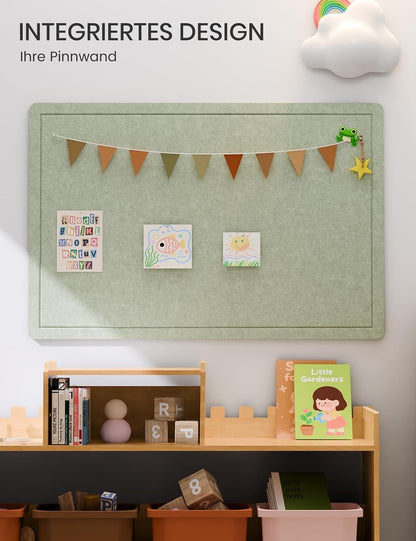 Fluxynara Bulletin Board, 23.6" x 17.5" Cork Board Alternative with 12 Safe Removable Adhesive Tabs, Foldable Felt Pin Board for Home Office, Classroom, Bedroom,Entryway for Walls—Sage