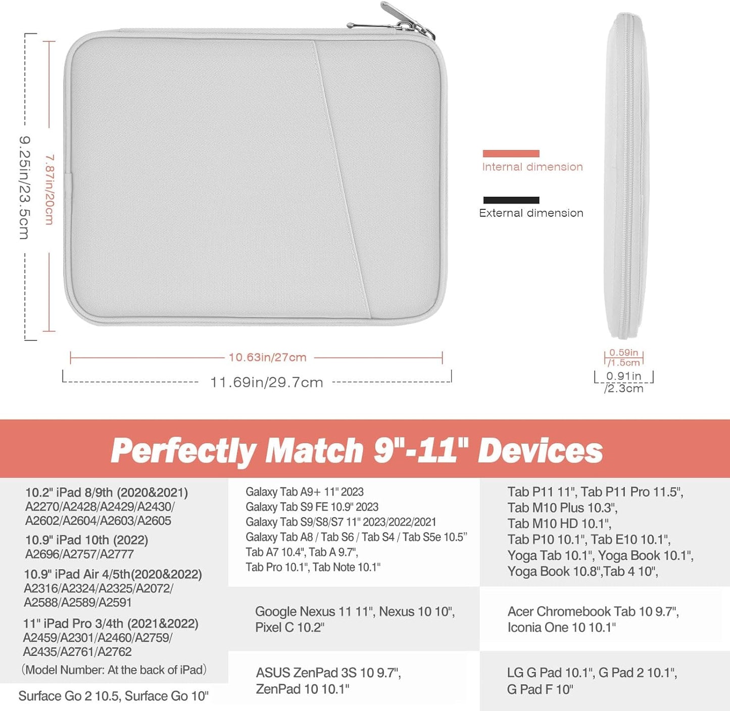 MoKo 9-11 Inch Tablet Sleeve Case, Fits New 11inch iPad Air M4/Pro M5, iPad A16 11", i-Pad 10/9/8/7th/Air 5/4th 10.9"/10.2", Tab S9/S8 11", Protective Bag Carrying Case with Pocket, Dark Gray