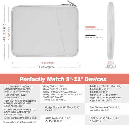 MoKo 9-11 Inch Tablet Sleeve Case, Fits New 11inch iPad Air M4/Pro M5, iPad A16 11", i-Pad 10/9/8/7th/Air 5/4th 10.9"/10.2", Tab S9/S8 11", Protective Bag Carrying Case with Pocket, Dark Gray