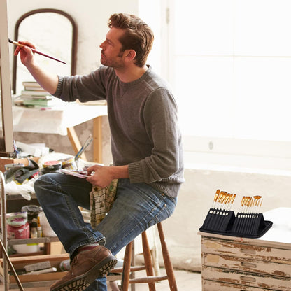 DUGATO Short Paint Brush Holder & Organizer 5.4x10.7 Inches, Blue Canvas Bag for Brushes up to 9.3" Length, Case with 15 Slots, Artist Brush Carrying Case (Brush Not Included)