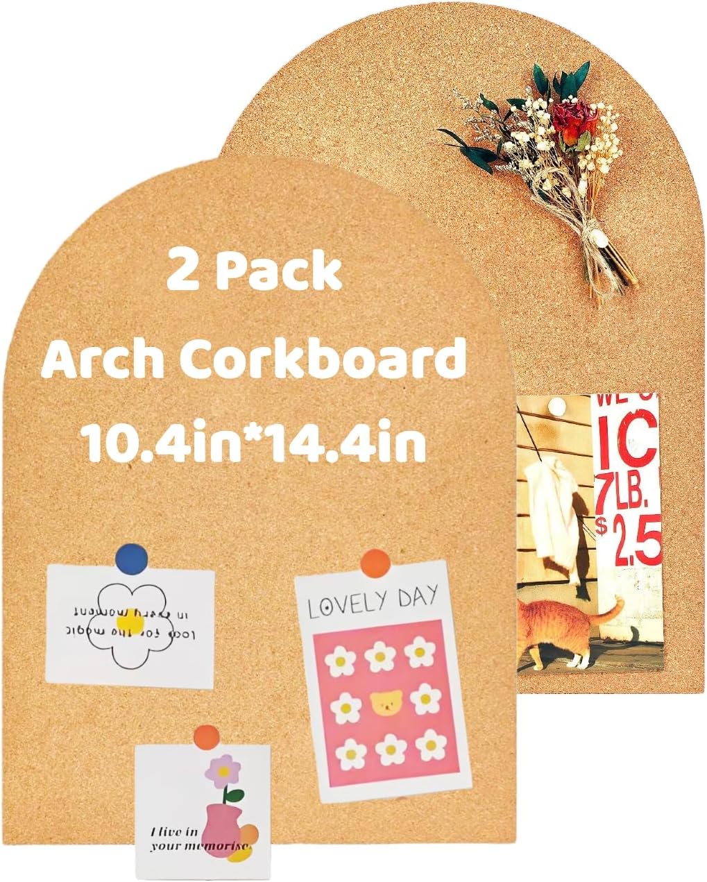 Okydoky 12mm Thick Arch Cork Board, 10.4in x 14.4in Self-Adhesive Pin Board,1 PC for Home Office Décor