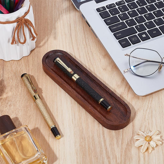 UNICRAFTALE Walnut Wood Desk Pen Tray Office Desk Organizer Minimalist Pencil Holder for Writing Instrument Rest Work Student Teacher Gift 7.48"x1.96"