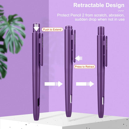MoKo Holder Case Compatible with Apple Pencil 2nd Generation, Retractable Protective Apple Pencil Cover with Sturdy Clip, Hard PC Apple Pencil Case, Support Double-Tap, Dark Purple