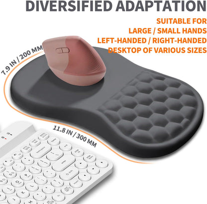 Ergonomic Joint Wrist Support Mouse Pad with Memory Foam Cushion Massage Bump, Carpal Tunnel Pain Relief Mousepad Slope Design for Wrist Rest, 11.8x7.9 in, Black