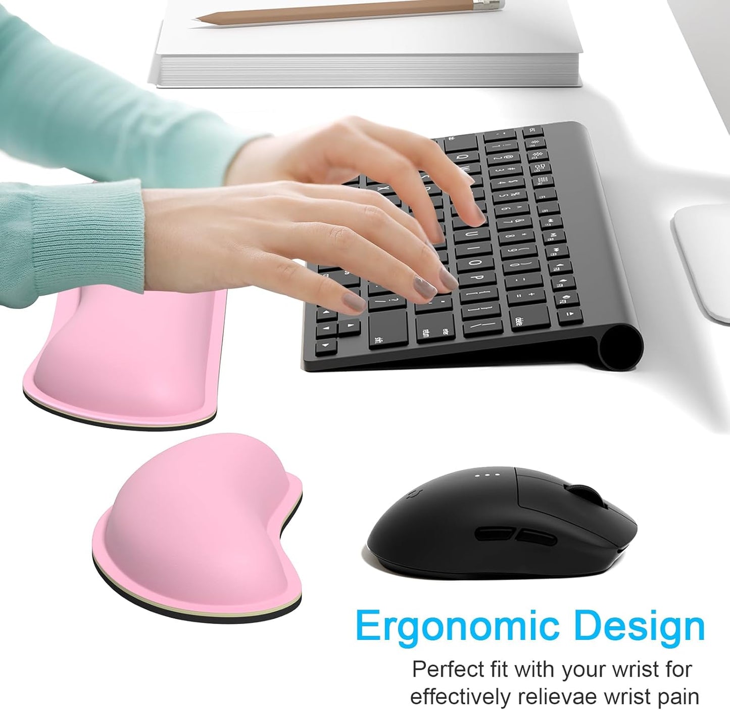 Dapesuom Mouse Wrist Rest, Ergonomic Memory Foam Mouse Wrist for Computer Desk Mats Support, PU Leather Hand Rest Pad Cushion for Gaming, Laptop, Men, Women, Pain Relief & Easy Typing, Black