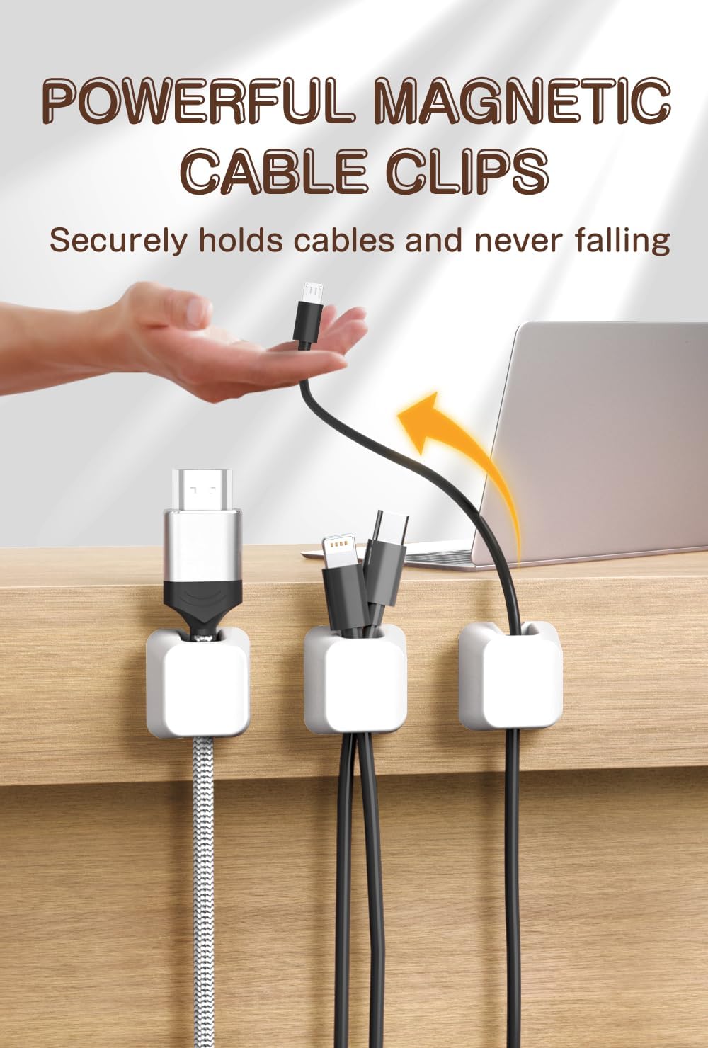 Maveek Magnetic Cord Clips, Cable Holder Magnet Silicone Cord Organizer Keyboard Keys Square Cable Management for Charging USB C Ethernet HDMI Home Office Car TV Cables (5 Pack, Black)