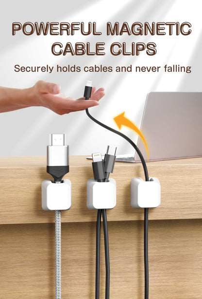 Maveek Magnetic Cord Clips, Cable Holder Magnet Silicone Cord Organizer Keyboard Keys Square Cable Management for Charging USB C Ethernet HDMI Home Office Car TV Cables (5 Pack, Black)