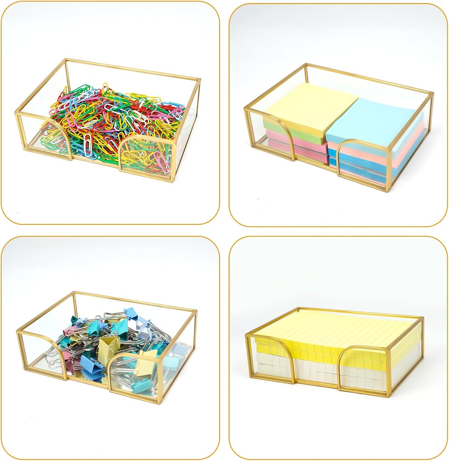 Glass Sticky Note Holder, Gold Post It Note Dispenser for Desk,3 x 3 Inch Post It Note Holder,Stylish Sticky Note Dispenser for Home Office Desk