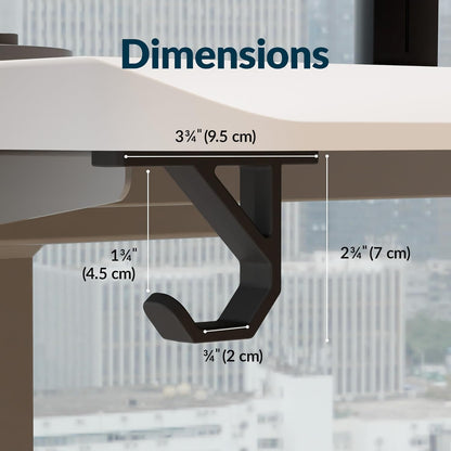 Vari VariDesk Undermount Desk Hook – Heavy-Duty Under Desk Hooks for Bags, Headphones & Accessories, Supports Up to 50 lbs Space-Saving Organizer (Set of 2)