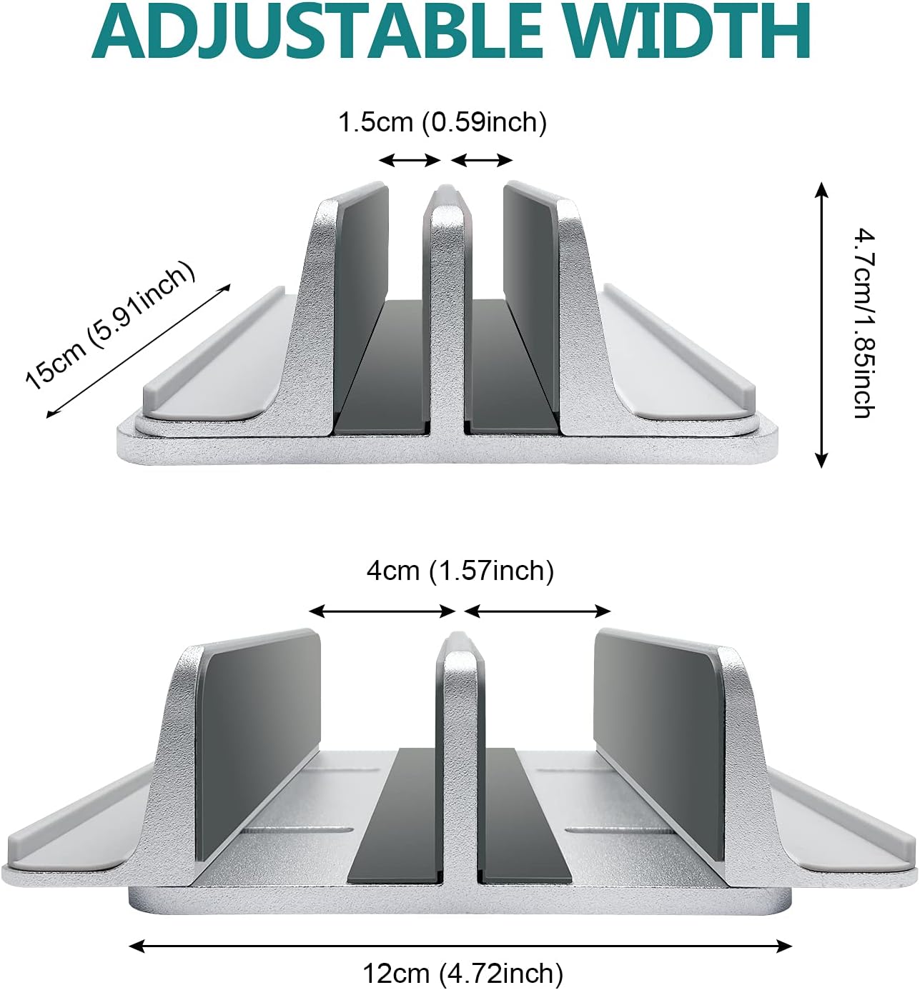 Vertical Laptop Stand Aluminum Heavy Duty, 4 Slots Double Adjustable MacBook Stands Laptop Holder Compatible w' All iPad Surface Dell Samsung HP Chromebook Upto 17.5' - Gray