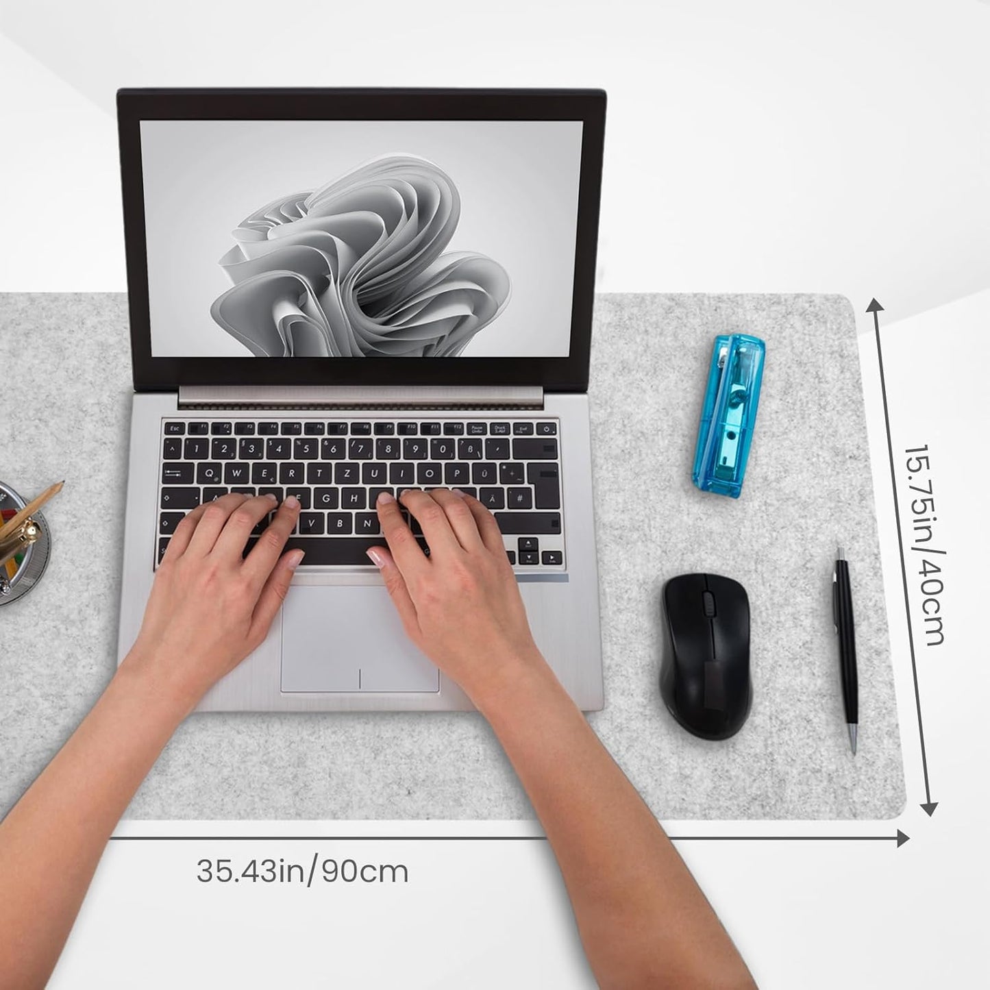 DAWNTREES Large Felt Desk Mat, 40''x16'' Full Keyboard and Mouse Pad for Office and Home, Computer Desk Mat for Desktop, Non-Slip Felt Desk Pad Protector