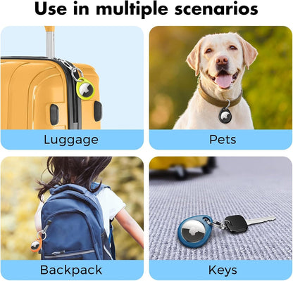UNBREAKcable AirTag Holder for Apple - 4 Pack Air Tag Case [Fit Tightly Design] [Easy to Install] [Hold Securely] Waterproof TPU Protective Cover with Metal Keychain for Kids,Pet,Luggage,Backpack,Keys