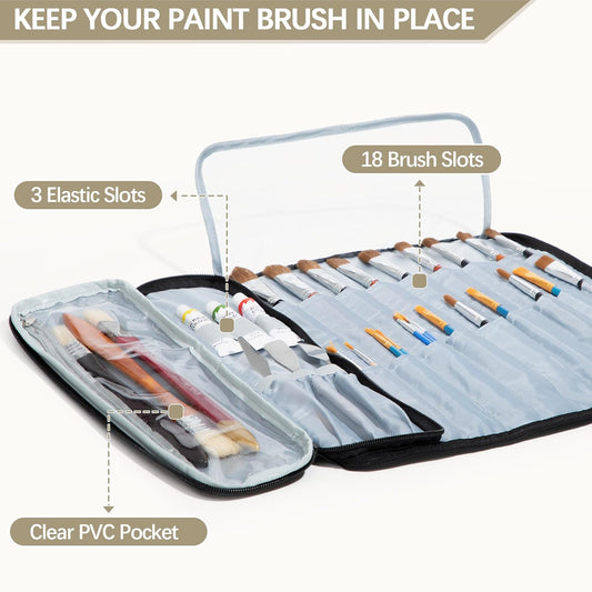 Teamoy Art Paint Brush Holder & Storage Organizer, 21 Slots Storage for Acrylic Oil Watercolor Paintbrushes, Roll-Up Case Bag for Art Supply Tools