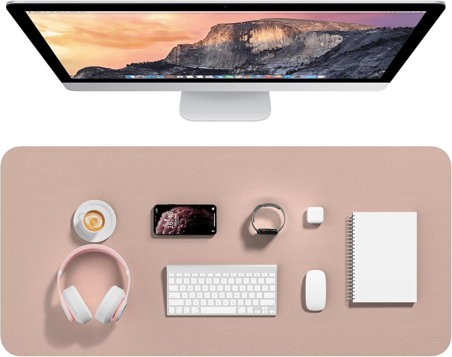 Hsurbtra Desk Pad, 23.6" x 13.8" PU Leather Desk Mat, M Extended Mouse Pad, Waterproof Desktop Blotter Protector, Non-Slip Ultra Thin Small Laptop Keyboard Writing Mat for Office Home, Pink