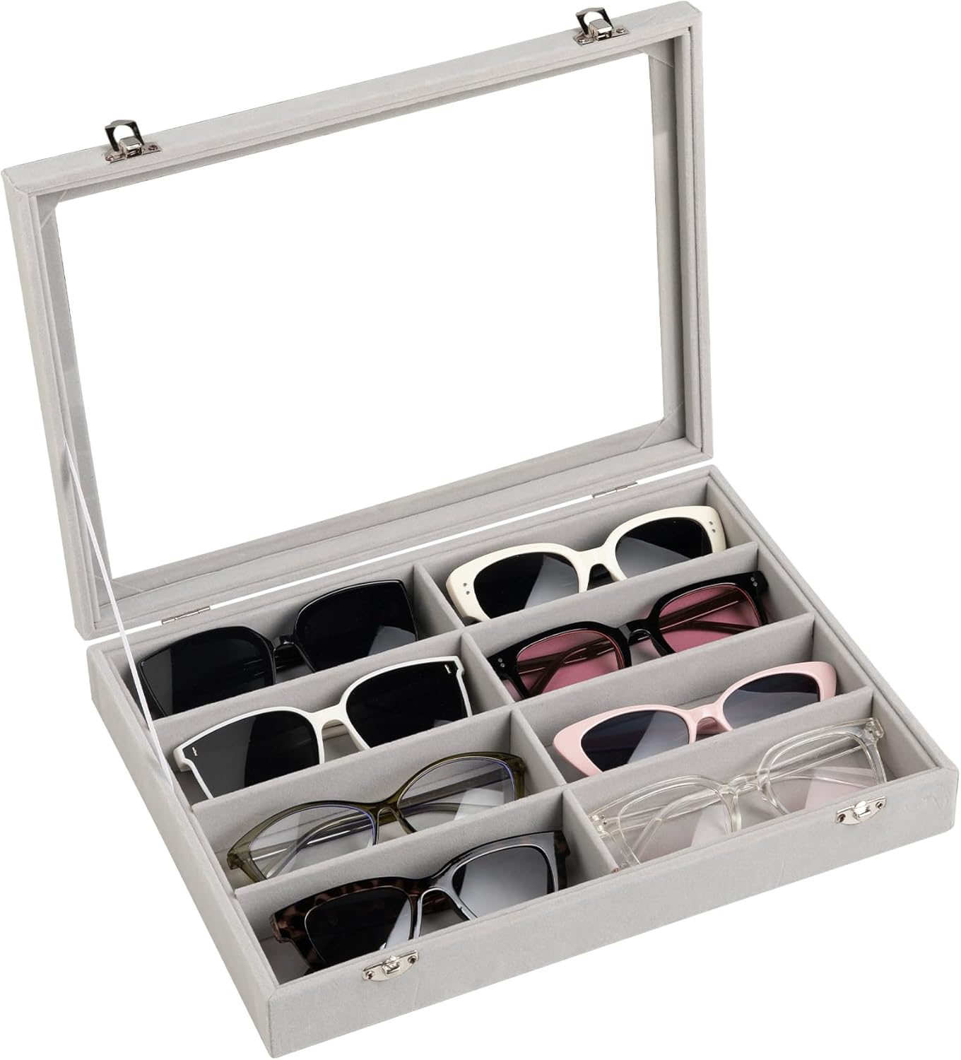 Frebeauty Sunglass Organizer,Velvet Glasses Organizer,8-Slot Sunglasses Tray for Drawer, Men's/Women's Sunglasses Box, Glasses Holder for Watch Stackable Eyeglass/Eyewear Display Tray(Beige)
