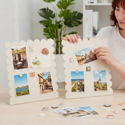 Gueevin 2 Pcs Magnet Board Standing Magnetic Metal Board for Desk and Wall Scalloped Magnetic Display Stand for Memos Photos and Documents Home Office School Desk Storage Decoration(White,Medium)