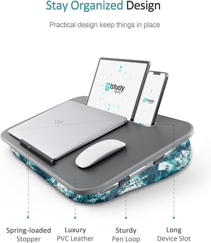 Lap Desk, Portable Laptop Stand with Washable Cushion, Fits up to 17 inch Laptop, with Device Ledge and Phone Holder, Use on Bed,Couch, Sofa, Floor, Home Office– ISTUDYNITURE (Large, Black)