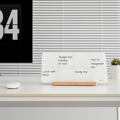 Desktop Glass Weekly Planner Whiteboard with Detachable Wood Stand,Small Portable Dry Erase Calendar to Do List White Board 12x6 for Office, Home, Schools, Marker&Eraser Included, Yeoux