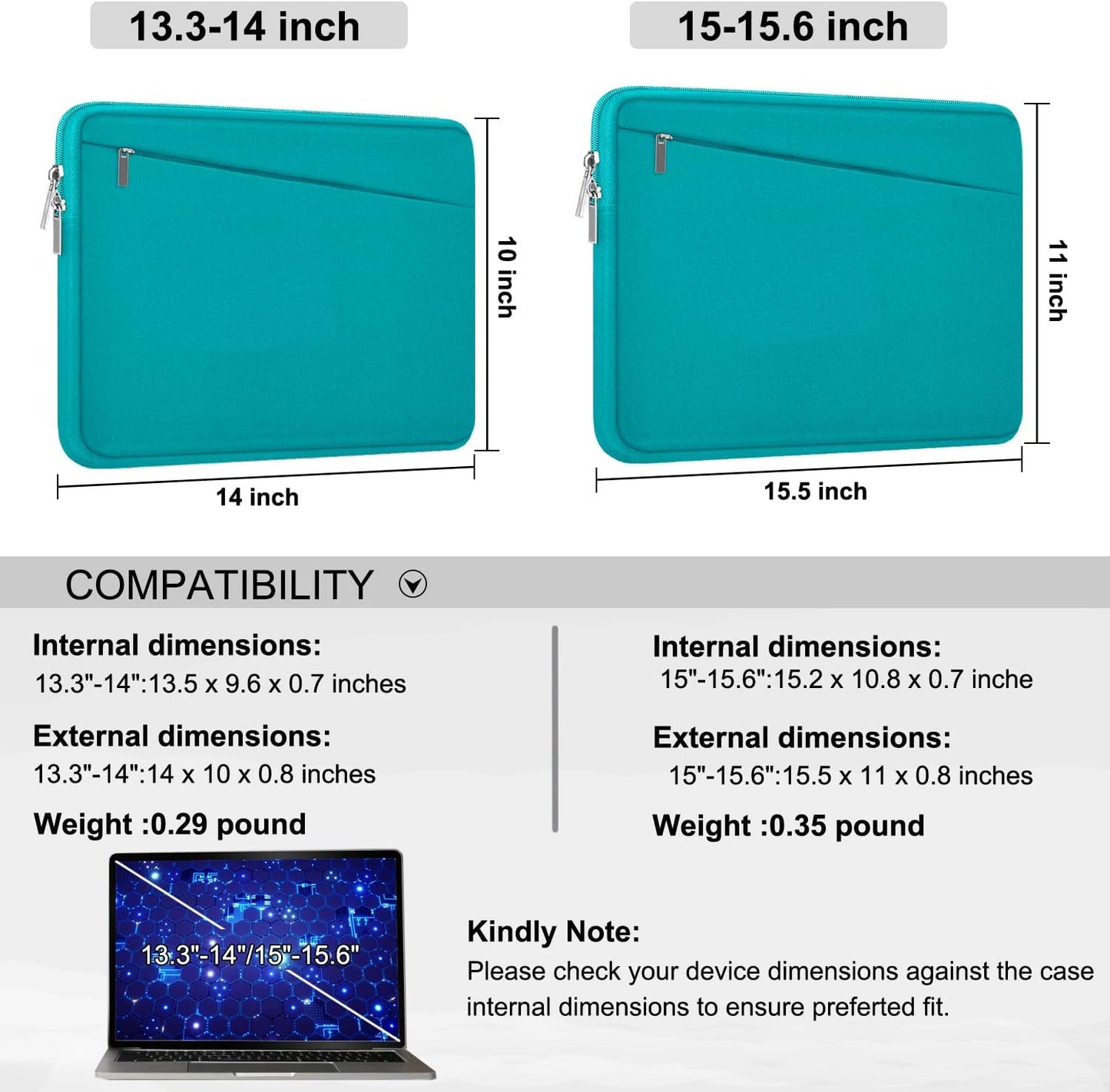 Laptop Sleeve 15.6 inch, Durable Computer Carrying Bag Protective Case Briefcase Handbag with Front Pocket, Slim Laptop Cover for 15-16 Inch HP, Dell, Lenovo, Asus, Notebook, Black